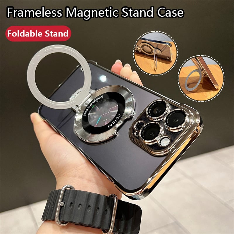 Frameless Magnetic iPhone Case with Invisible Ring Stand