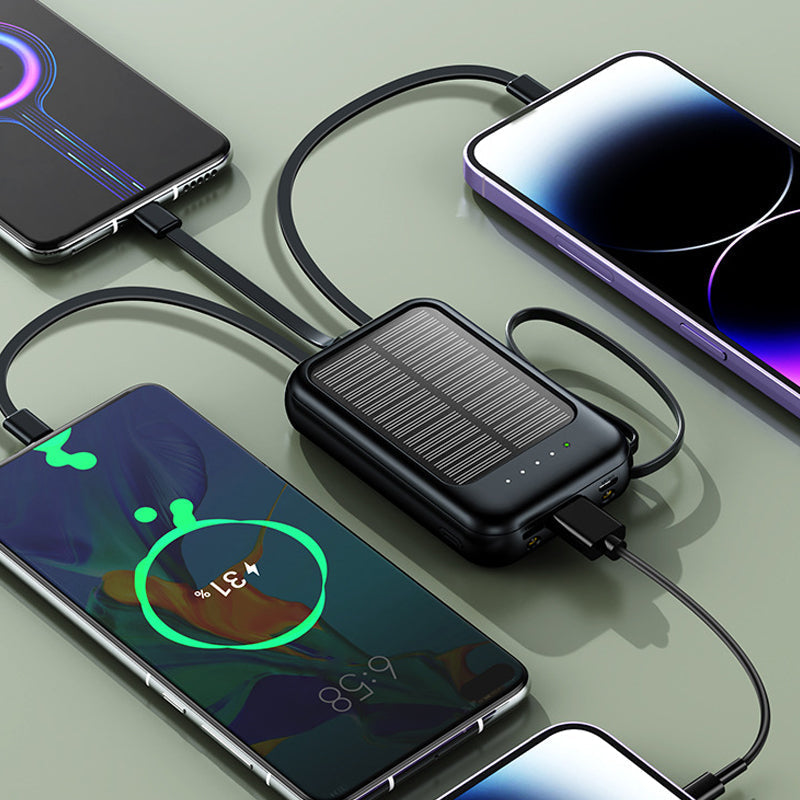 Self-contained Mini Solar Power Bank with Built-in Cable