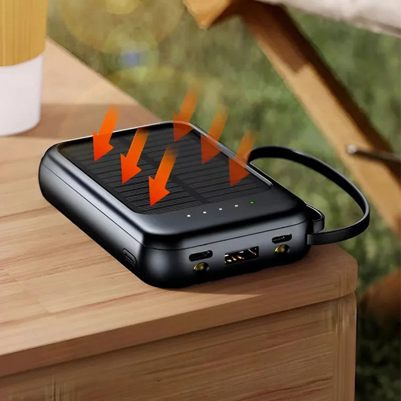 Self-contained Mini Solar Power Bank with Built-in Cable