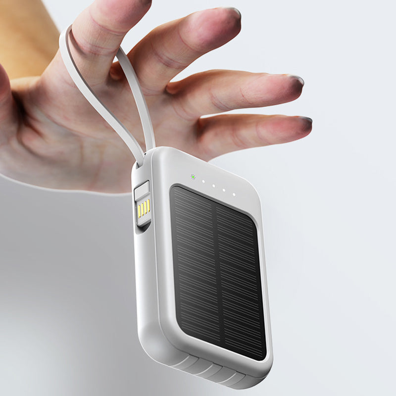 Self-contained Mini Solar Power Bank with Built-in Cable