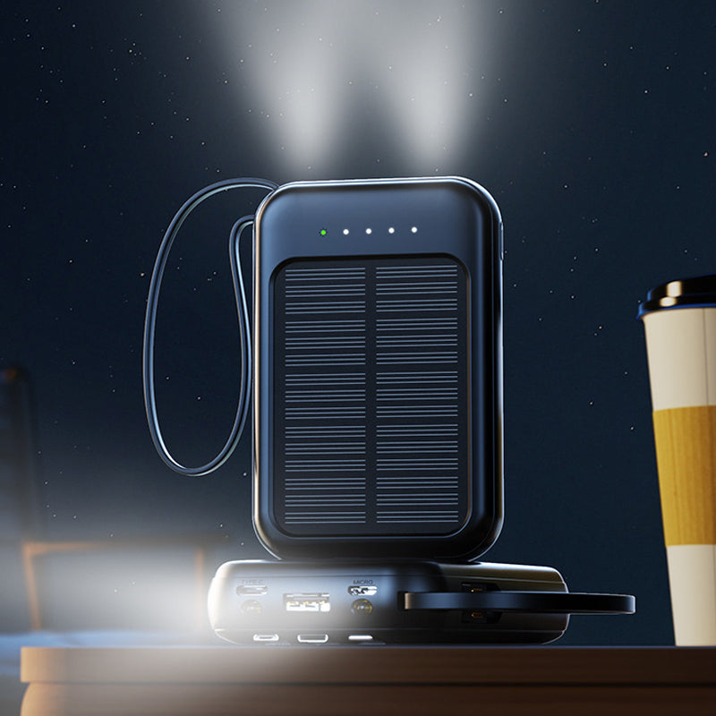 Self-contained Mini Solar Power Bank with Built-in Cable