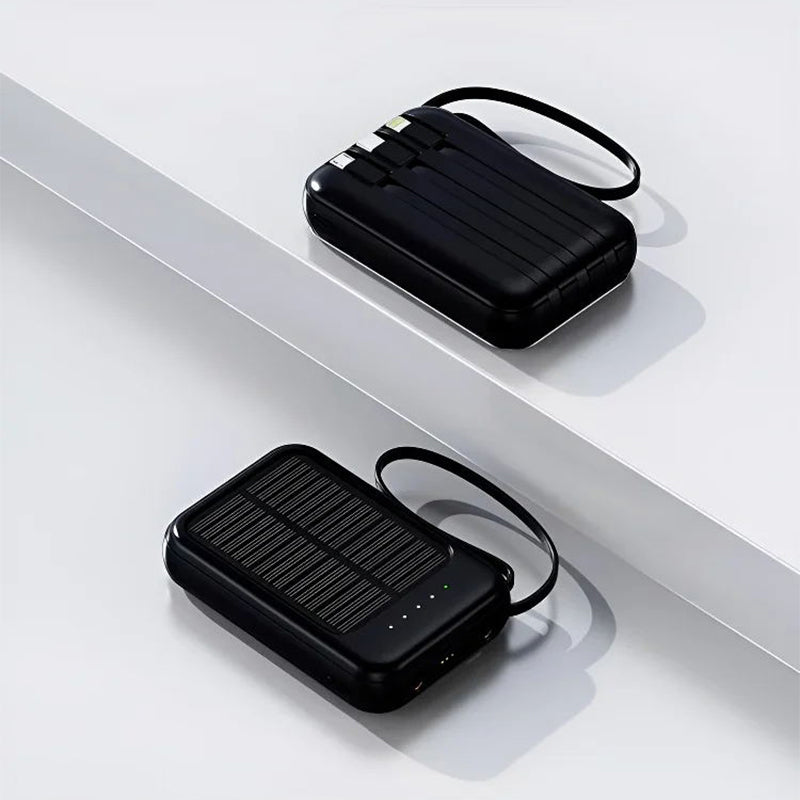 Self-contained Mini Solar Power Bank with Built-in Cable