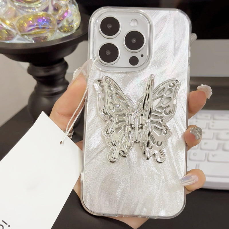 Butterfly Stand Metallic Gray Phone Case for iPhone11/12/13/14/15