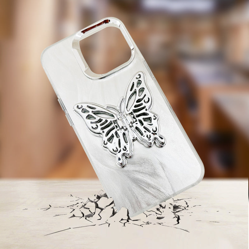 Butterfly Stand Metallic Gray Phone Case for iPhone11/12/13/14/15