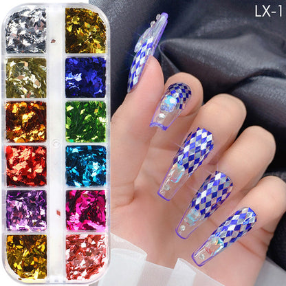 12-Color Square Glitter Nail Art Sequin Set