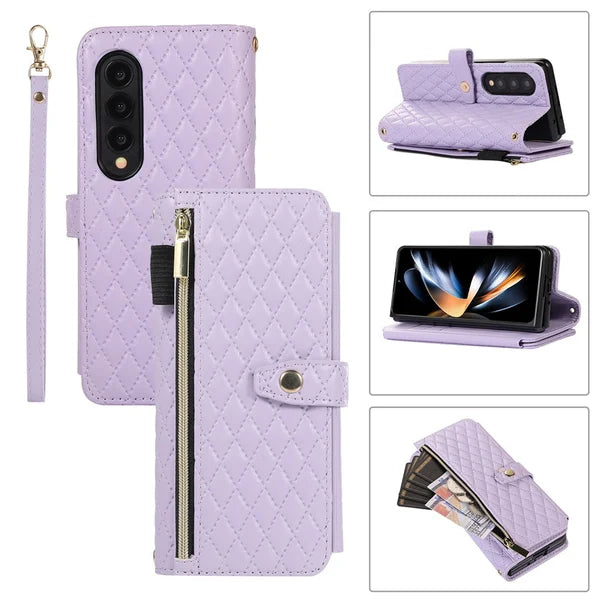 Lanyard Crossbody Rhombic Flip Wallet Case For Samsung Galaxy