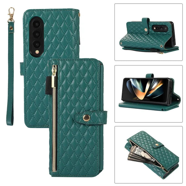 Lanyard Crossbody Rhombic Flip Wallet Case For Samsung Galaxy