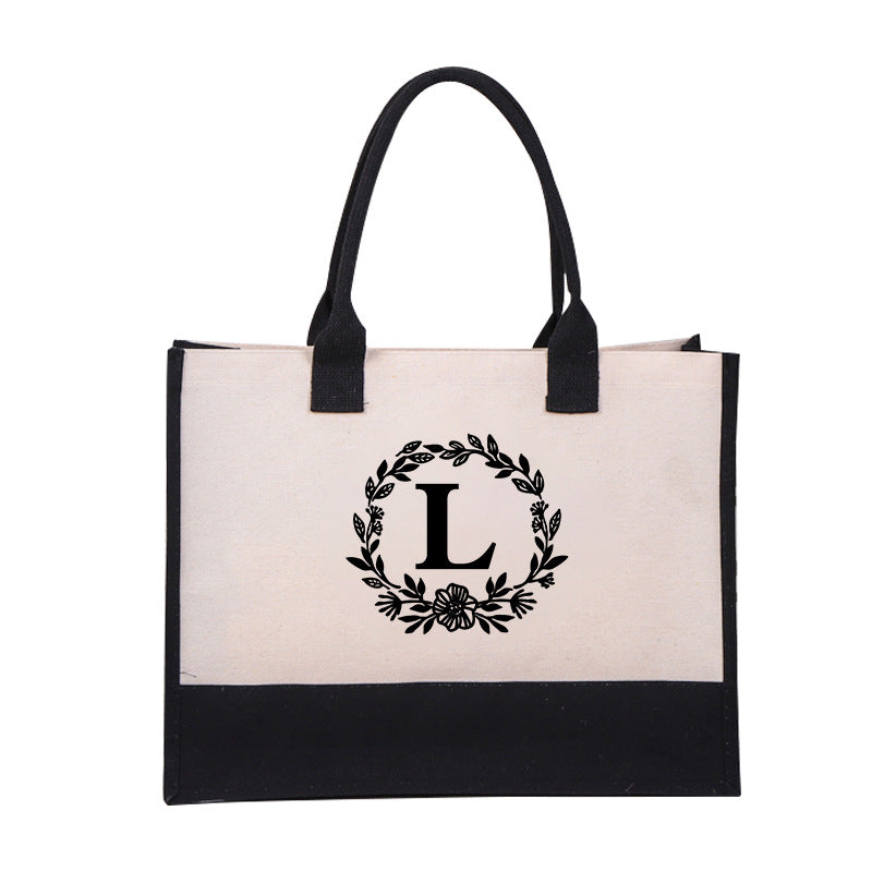 Perfect Gift-DIY Letter Canvas Bag Women Hit Color Simple Shoulder Shopping Tote Handbag