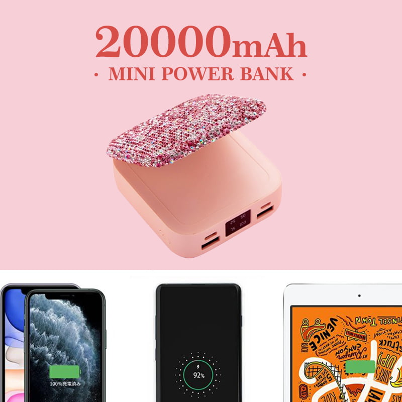 Rhinestone Makeup Mirror Mini Power Bank（50% OFF）