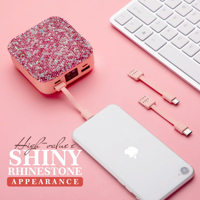 Rhinestone Makeup Mirror Mini Power Bank（50% OFF）