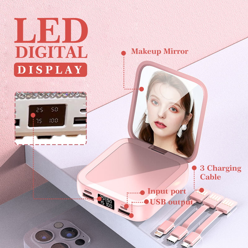 Rhinestone Makeup Mirror Mini Power Bank（50% OFF）