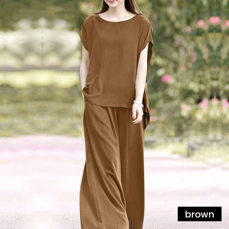 Solid color casual wide-leg pants set