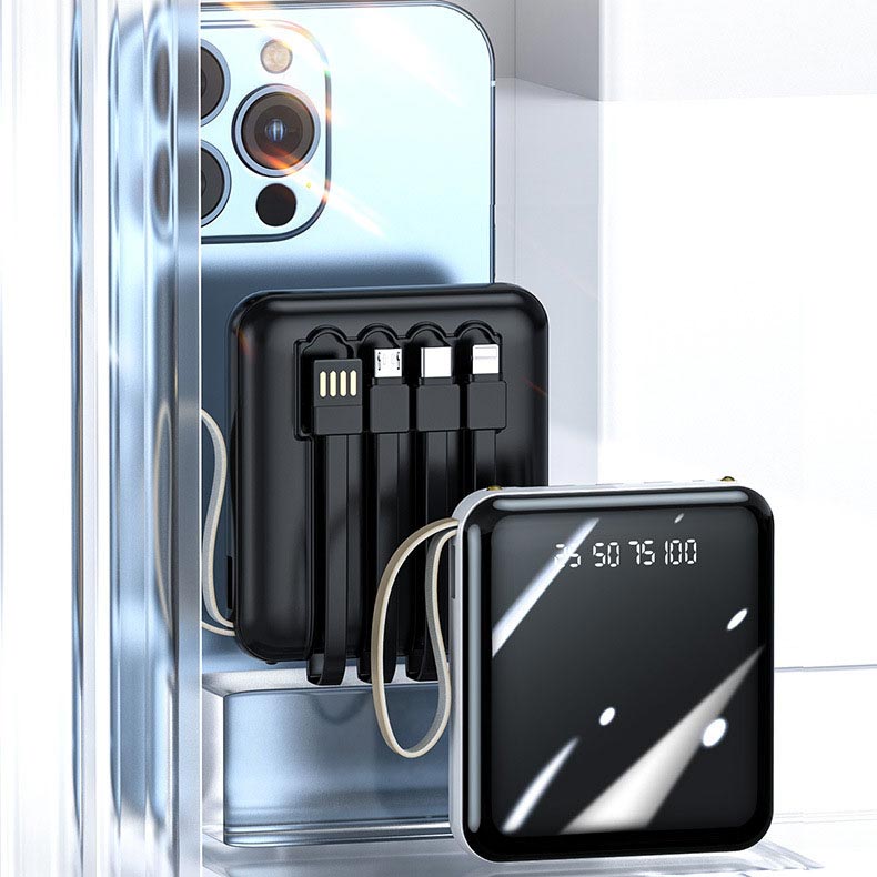 Fast Charging 20000mAh Mini Power Bank with Built-in Cables