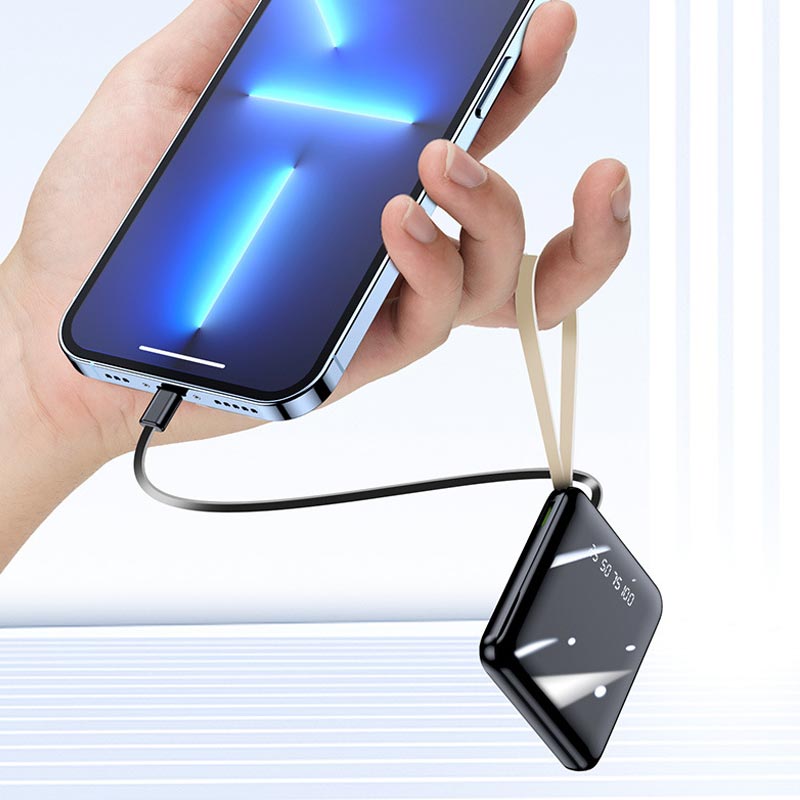 Fast Charging 20000mAh Mini Power Bank with Built-in Cables